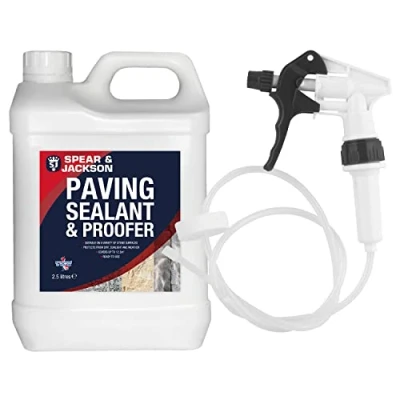 Image of Spear and Jackson Paving Sealant Proofer 2.5 Litre Water Seal with Long Hose Trigger Breathable, Colourless Waterseal for Brick, Wood Stone