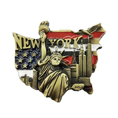Image of New York USA 3D Refrigerator Magnet Souvenir Metal Collection, Fridge Gift Magnetic Sticker Home Kitchen Decoration