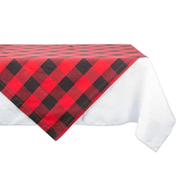 Image of DII Classic Farmhouse Tablecloth, Cotton, Red &amp; Black, Table Topper, 40x40