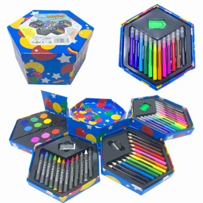 Image of Ram® Childrens 52 Pcs Craft Art Artists Set Hexagonal Box Crayons Paints Pens Pencils