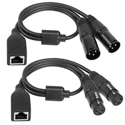 Image of GELRHONR Dual XLR 3Pin Male to RJ45 Female Adapter Cable,RJ45 DMX Extension Cable Use Cat5 Ethernet for CON Controller Series Black/1.7Ft