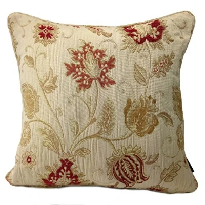Image of Zurich Cushion Cover Champagne Decorative Floral Jacquard Design Piped Edges Reversible 100% Polyester 55 x 55cm (22&quot; 22&quot; inches) Made by Riva Paoletti Designed in the UK