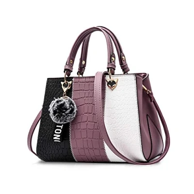 Image of NICOLE &amp; DORIS 2024 New Handbags for Women Fashion Ladies Shoulder Bags Designer Top Handle Bag with Pompom Purple