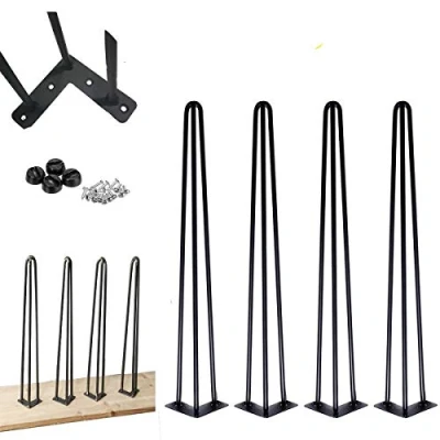 Image of 28 Hairpin Table Legs Black Steel 71cm 3 Rod Metal Modern Industrial Mid Century Style for DIY Furniture Coffee Desk Cabinets (Pack of 4)