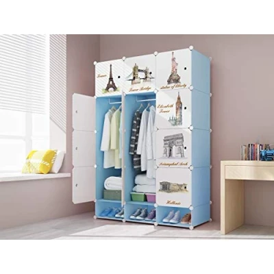 Image of Ideal Storage Organizer Cube Closet Portable Wardrobe Combination Armoire, Modular Cabinet for Space Saving 6, 10 ad 12 Wardrobes (Blue, cube)