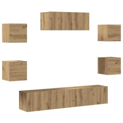 Image of vidaXL tv cabinet set 5 piece artisan oak wall mounted unit engineered wood with ample storage
