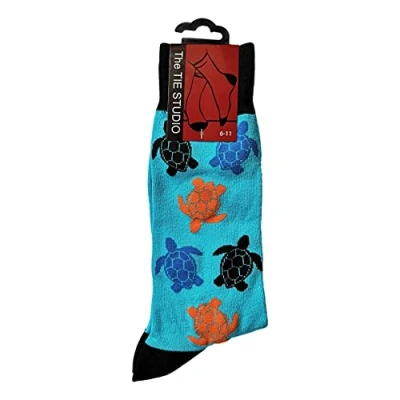 Image of Tie Studio Turtles on Blue Unisex Novelty Ankle Socks Adult Size 6 11
