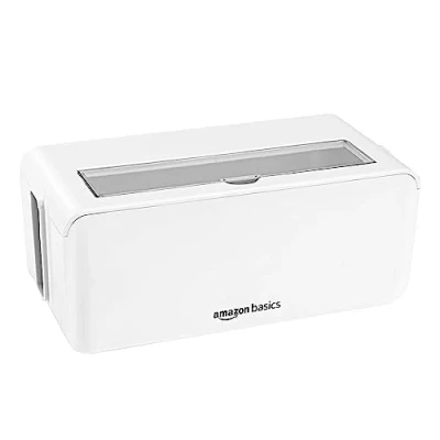 Image of Amazon Basics Cable Tidy Box for Hiding and Organising Cables, Small, White