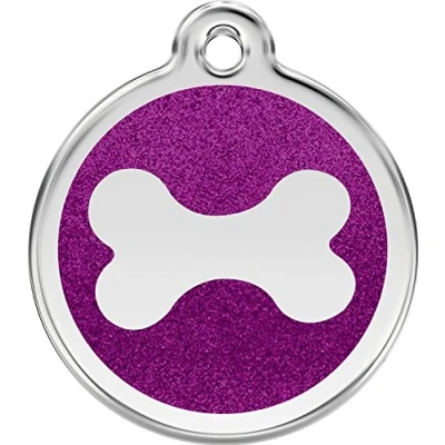 Image of Red Dingo Glitter Bone Dog ID Tag (Purple, Medium)