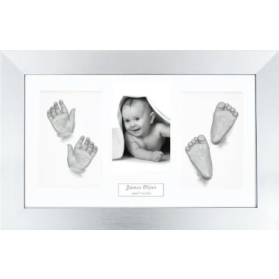 Image of BabyRice Large Baby Casting Kit (Great for Twins!), 14.5x8.5&quot; Brushed Silver Frame, White Mount, Metallic Paint