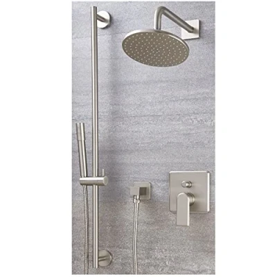 Image of Milano Ashurst Manual Mixer Valve 188mm Wall Mounted Shower Head Handset Riser Rail Brushed Nickel