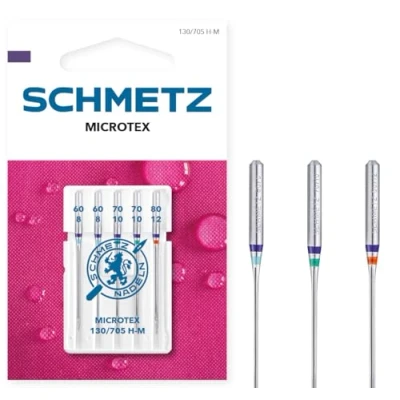 Image of SCHMETZ Domestic Sewing Machine Needles 5 Microtex 130/705 H M Needle Size 2x60/8, 2x70/10 and 80/12 for on All Conventional Household Machines