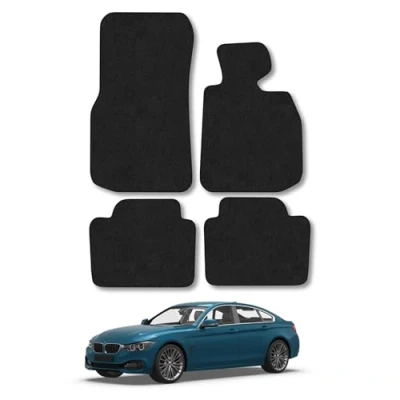 Image of Car Mats Compatible with BMW 4 Series F36 Gran Coupe (2013 2020) Tailored Fit Black Carpet Floor Set Accessory Custom Pieces Anti Slip Backing &amp; Binding Trim Edge