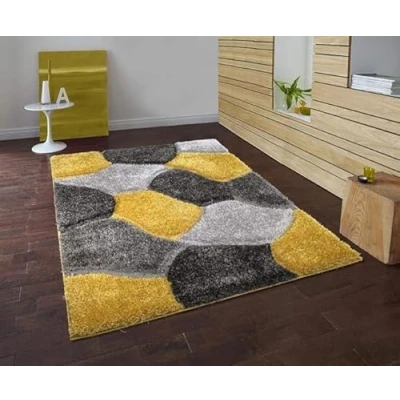 Image of Modern Area Rug, Polypropylene Geometric Super Soft Shaggy Rectangular Mat, for Bedroom, Living Room, Long Hall Runner Carpet, Ochre Grey, 160x230
