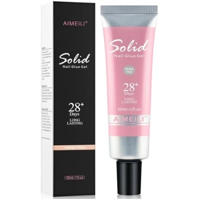 Image of AIMEILI Solid Nail Glue Gel for Press On Nails, Soft Tips Strong Adhesive Rhinestone Nails Extension Fake Lamp Curing Needed