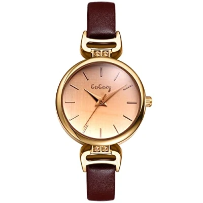 Image of JewelryWe Leather Wristwatch for Women Round Analog Quartz Watch Minimalist Business Casual Dress Watch, Mother&#039;s Day