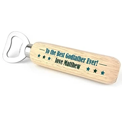 Image of Godfather Gift Personalised Wooden Bottle Opener for Him Keepsake