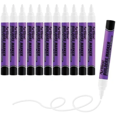 Image of Artline Builders Permanent Markers for engineers and constructors Professional Series Thick Opaque Paint Ink Won&#039;t Fade UV Resistant EKPR BDM 2.3mm Bullet Tip Pack of 12 White Marker