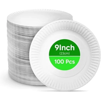 Image of Belgravia Disposables 9&quot; Paper Plates Eco Friendly Recyclable. Ideal for All Outdoor Events, BBQ, Party, Dining, Arts and Crafts Packed 100 Per Sleeve. (100 Plates)