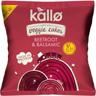 Image of Kallo Beetroot Mini Veggie Cakes, Lentil &amp; Pea Puffed Crackers Made From Plants, Low Fat Healthy Snacks for Adults Children, Vegan Friendly, Gluten Free, Multipack 12 x 22g