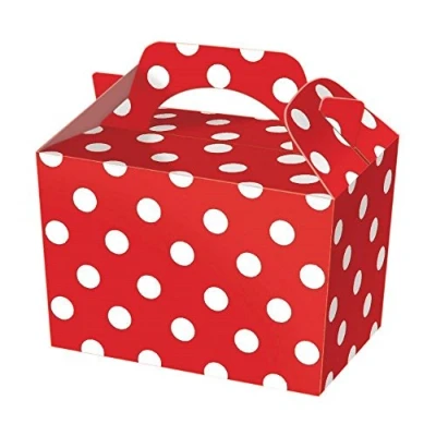 Image of 10 Red Polka Dot Party Boxes Spotty Food Loot Lunch Cardboard Gift