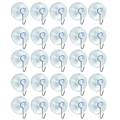 Image of AKH® Clear Suction Hooks Pack of 20 2.2cm Rubber Sucker Pads with Metal Hook Strong Hanging for Christmas Decorations Signs Mirror Glass Kitchen Bathroom Wall Festivals