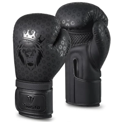 Image of Twisto Boxing Gloves Black Rox Pro Training &amp; Sparring, Maya Hide Leather, Muay Thai, MMA, Kickboxing, Men, Women, Adults, Heavy Punching Bag, Focus Mitts, Pads,10oz 12oz 14oz 16oz (Black, 14 oz)