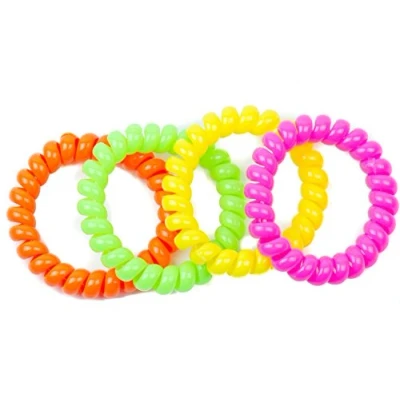 Image of Mytoptrendz® 4 PCS Premium Thick Large Spiral Hair Ties Traceless Coils Wired Bobbles Ponytail Holders Plastic Phone Cord Ponio Bands Endless Snag Free Hairbands (Assorted Neon)