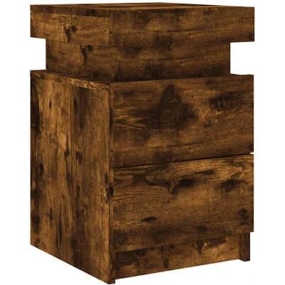 Image of vidaXL Bedside Cabinet with LED Lights Smoked Oak 35x39x55 cm