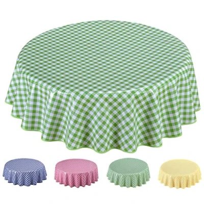 Image of Home Direct Round Oilcloth PVC Wipe Clean Tablecloth Table Cover 140cm 55&quot; Checkers Green