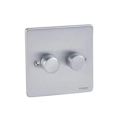 Image of Schneider Electric Ultimate Low Profile Double 2 Way Dimmer Light Switch, Main and Voltage, 250W/VA, GU6522CBC, Brushed Chrome