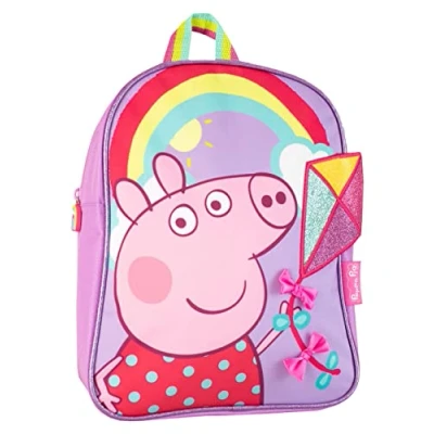 Image of Peppa Pig Girls School Backpack Glitter Kite and Rainbow Kids Toddler Bag Purple