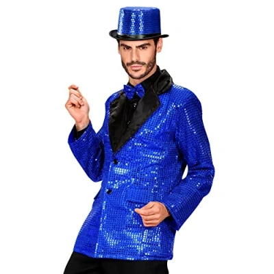 Image of Sequin Jacket withSatin Collar Blue Accessory for Fancy Dress