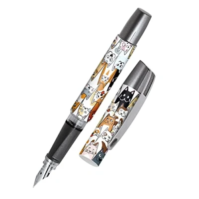 Image of Online Ergonomic fountain pen for school/college Campus Fluffy Cats solid medium nib, soft grip part, standard ink cartridges, refillable, ideal beginners/pupils/students
