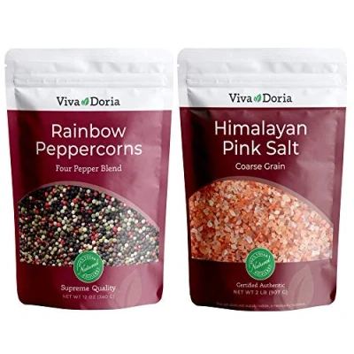 Image of Viva Doria Rainbow Peppercorn Blend, 12 oz &amp; Himalayan Pink Salt, Coarse Grain, 2 lb
