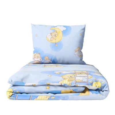 Image of 2 Piece Baby Children Quilt Duvet &amp; Pillow Set 80x70 cm to fit Crib or Pram (Ladders Blue)