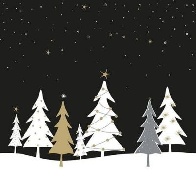 Image of 20 Napkins Winter Trees in a Black Night Forest Christmas Table Decoration 33 x cm