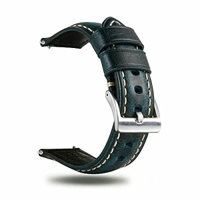 Image of Berfine 20mm Quick Release Retro Leather Watch Band,Vintage Pull up Strap, Dark Blue