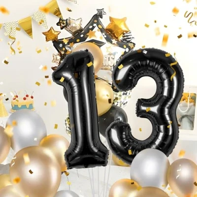 Image of Number Balloons 13,Black 13 Balloon 40 Inch Giant Helium Foil for Boys Girls 13th Birthday Party Decor Anniversary Decorations Supplies