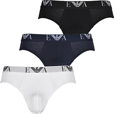 Image of Emporio Armani Men&#039;s 3 pack Essential Monogram Boxer Briefs, Multicolour, XL UK