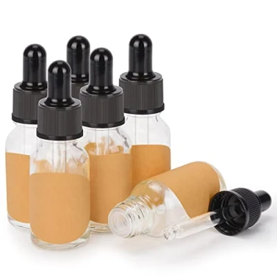 Image of stonylab 6 Pack Glass Dropper Bottle, Empty Bottle with Dropper, Inner Plug and Label for Essential Oils Aromatherapy Fragrances (15 ml, Transparent)