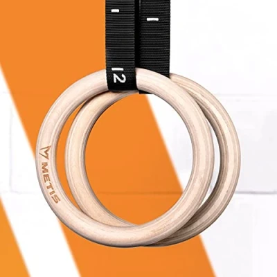 Image of METIS Wooden Gym Rings [Pair] Strength Training Equipment for Calisthenics &amp; CrossFit Pair of Home Olympic Size
