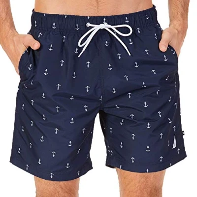 Image of Nautica Men&#039;s Quick Dry All Over Classic Anchor Print Swim Trunk, Navy, XX Large