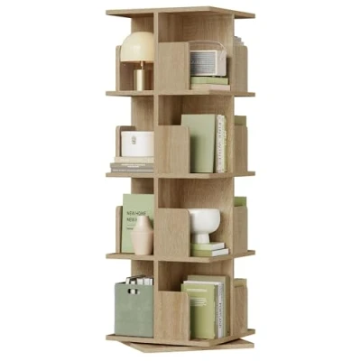 Image of EUGAD Rotatable Bookcase Shoe Rack Standing Shelf Unit Wooden Storage Ognazier 4 Tiers 39x39x128 cm