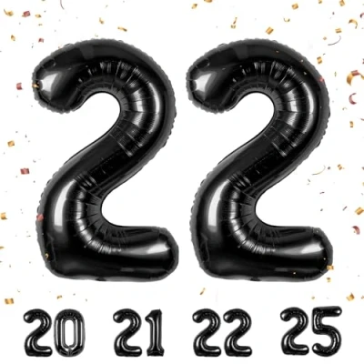 Image of Number Balloons 22,Black 22 for Birhtday Party Decoration,40 Inch Giant Helium Foil Women Men 22th Birthday Decor Anniversary Decorations Supplies