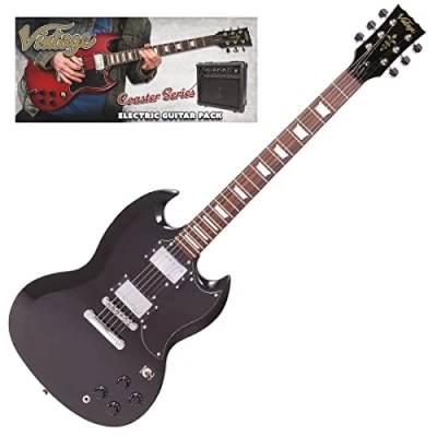 Image of VINTAGE V69 COASTER ELECTRIC GUITAR PACK GLOSS BLACK