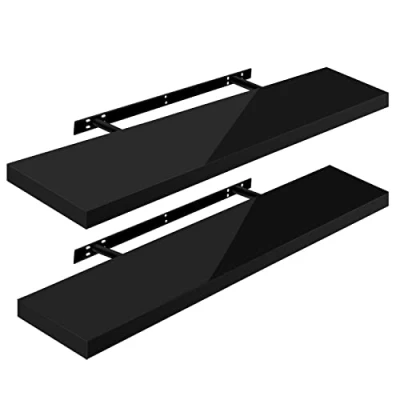 Image of WOLTU High Gloss Floating Shelves,Set of 2 Wall Shelf,CD DVD Storage Corner Shelf, Premium Wooden Shelves for Bedroom LivingRoom kitchen 100x22.9x3.8cm, Black, RG9482sz
