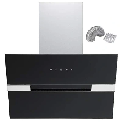 Image of Cookology 60cm Black Angled Extractor Fan Designer Chimney Cooker Hood, Touch Controls (Ducting Kit)
