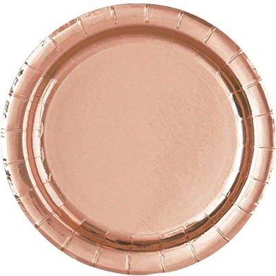 Image of Rose Gold Foil Round Dinner Plates (22cm) Dazzling &amp; Elegant Board Perfect for Parties, Weddings, Celebrations 8ct