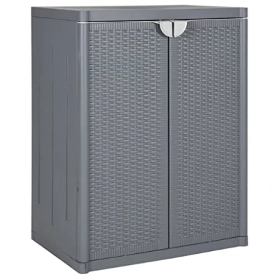 Image of vidaXL Polypropylene Garden Storage Cabinet Compact Grey Outdoor Sideboard with 2 Shelves and Handle Design